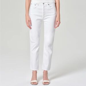 Agolde White Straight Leg Jeans High-Rise Crisp Denim
